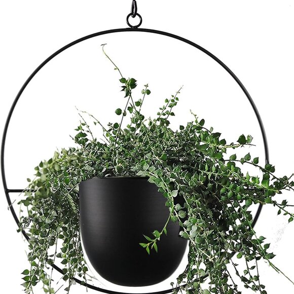 Mid Century Black Metal Hanging Planter - Modern Indoor/Outdoor Plant Holder